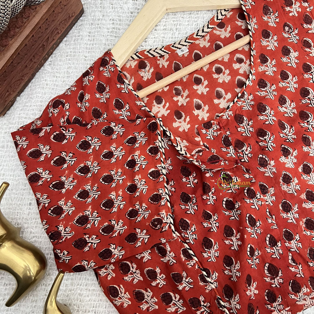 Vriksham Premium Floral Print Readymade Blouse -Kalamkari Print -Red-VS4510