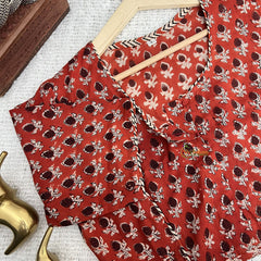 Vriksham Premium Floral Print Readymade Blouse -Kalamkari Print -Red-VS4510