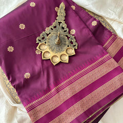 Grape Wine Color Saree-Double Border-Paithani Semi Silk Saree-VS3827