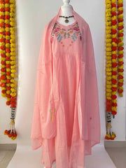 Vriksham Peach Blossom Floral Embroidered Anarkali Layered Cape With Dupatta Suit Set-VS5080