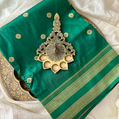 Bottle Green Saree-Double Border-Paithani Semi Silk Saree-VS3834