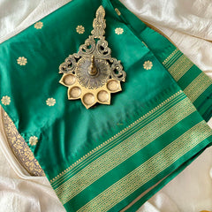 Bottle Green Saree-Double Border-Paithani Semi Silk Saree-VS3834