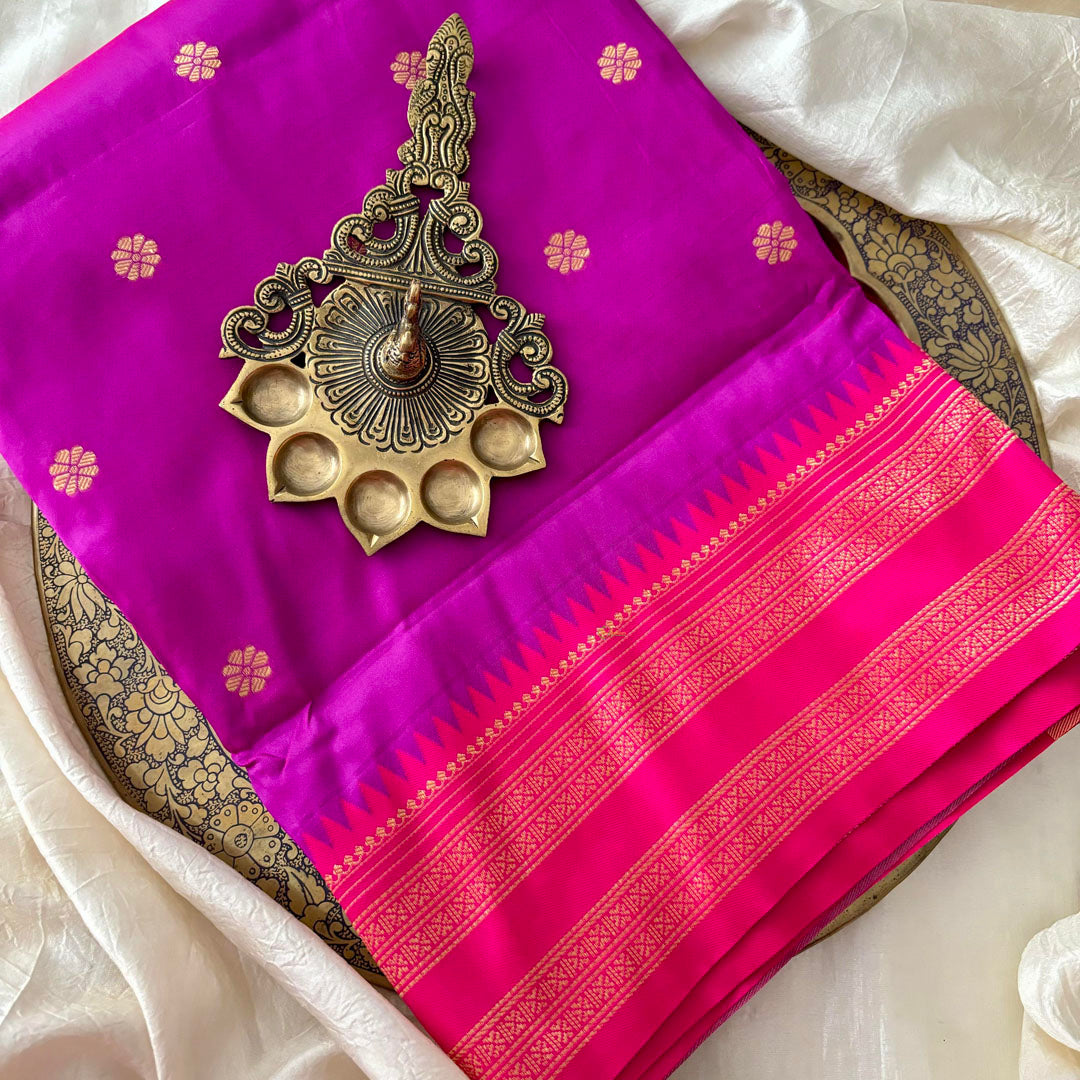 Hot Pink Saree-Double Border-Paithani Semi Silk Saree-VS3826