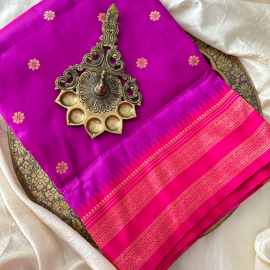 Hot Pink Saree-Double Border-Paithani Semi Silk Saree-VS3826