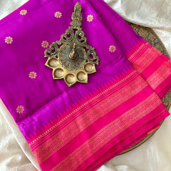 Hot Pink Saree-Double Border-Paithani Semi Silk Saree-VS3826