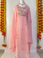 Vriksham Baby Pink Floral Paradise Embroidered Yoke Anarkali With Dupatta Suit Set-VS5082