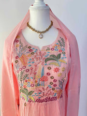 Vriksham Baby Pink Floral Paradise Embroidered Yoke Anarkali With Dupatta Suit Set-VS5082