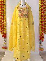 Vriksham Sunny Yellow Floral Embroidered Anarkali With Dupatta Suit Set-VS5079