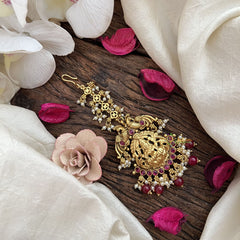 Vriksham Goddess Lakshmi & Dual  Peacock Maang Tikka-Red-Red Bead-G19436