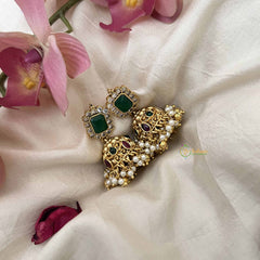 Vriksham Traditional Gold look Dome Jhumka Earrings-Green-Pearls-G21099
