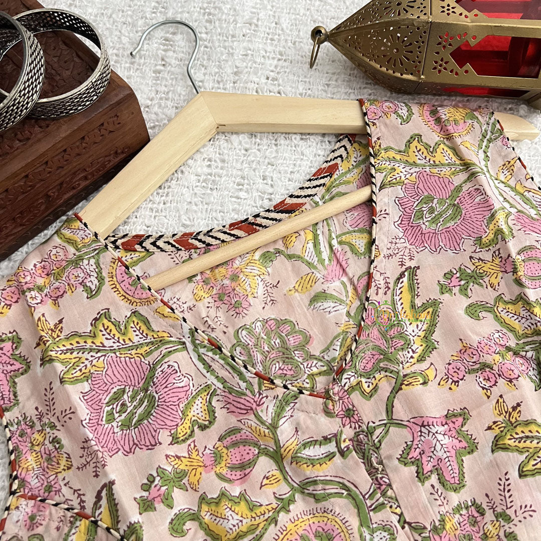 Vriksham Premium Floral Printed Readymade Sleeveless  Blouse-Kalamkari Print-Light Pink-VS4528