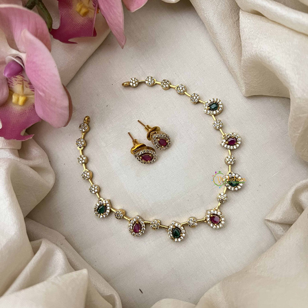 Elegant Red Green Short Pendant Neckpiece-Drop-G12173