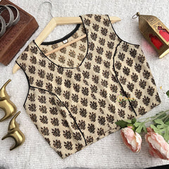 Vriksham Premium Floral Printed Readymade Sleeveless  Blouse-Kalamkari Print-Skin Color-VS4531