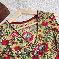 Vriksham Premium Floral Printed Readymade Sleeveless  Blouse-Kalamkari Print-Olive Green-VS4532