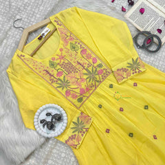 Vriksham Sunny Yellow Floral Embroidered Anarkali With Dupatta Suit Set-VS5079