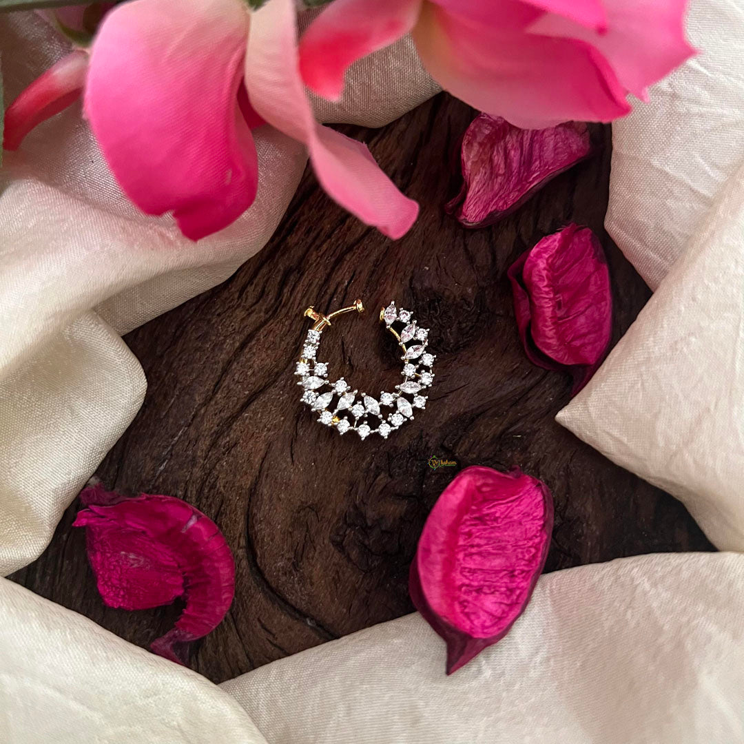 Premium AD Stone Ganga Jamuna Style Nath / Nose pin-Leaf-G13739