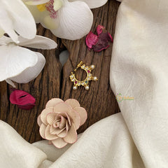 Vriksham Antique Golden Naths/Nose pin-Pearl-Red White & Green-G17454