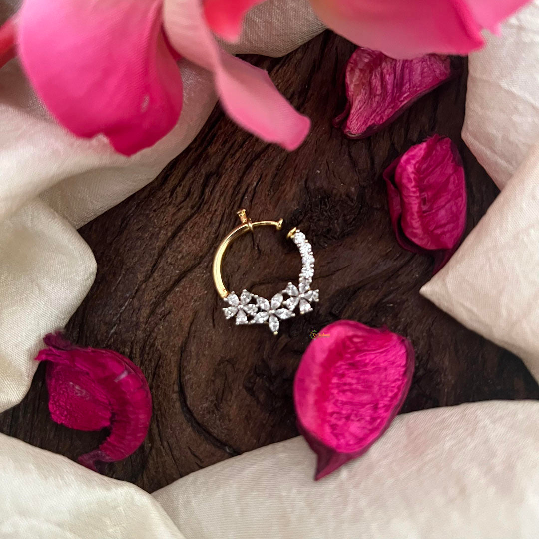 Premium AD Stone Ganga Jamuna Style Floral Nath / Nose pin-G13738