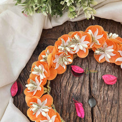 Vriksham Orange Blossom Sunset & White Flower Gajra With Pearl Buds Flower Accessories-H1157