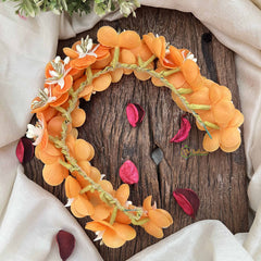 Vriksham Orange Blossom Sunset & White Flower Gajra With Pearl Buds Flower Accessories-H1157
