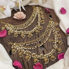 Vriksham Exquisite 3 Layered Jhumka Maatil/Ear Chain-Pearl-G16483