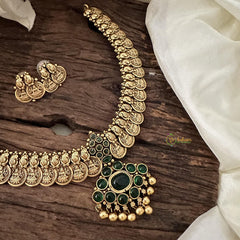 Premium Lakshmi Coin Neckpiece-Green-G14758