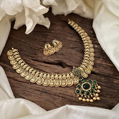 Premium Lakshmi Coin Neckpiece-Green-G14758