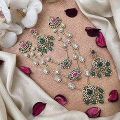 Vriksham Designer Three Layered  Style Emerald Look Style Short Neckpiece-VV2006