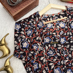 Vriksham Premium Floral Printed Readymade Blouse-Kalamkari Print-Black-VS4520