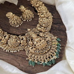 Intricate Lakshmi Neckpiece-Pearl-Green Bead-G14762