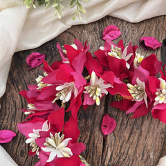Vriksham Artificial Reddish Rose Fabric Flower Gajra With Pearl Buds Flower Accessories-H1156