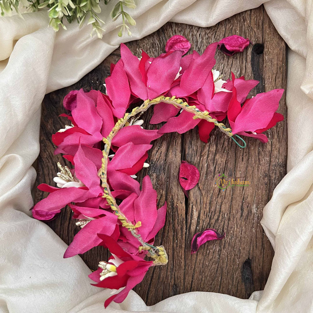 Vriksham Artificial Reddish Rose Fabric Flower Gajra With Pearl Buds Flower Accessories-H1156