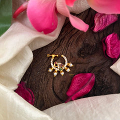 Peacock Red Green White AD Stone Nath / Nose pin-Pearl-G13890