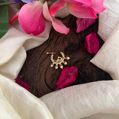 Peacock White AD Stone Nath / Nose pin-Pearl-G13886