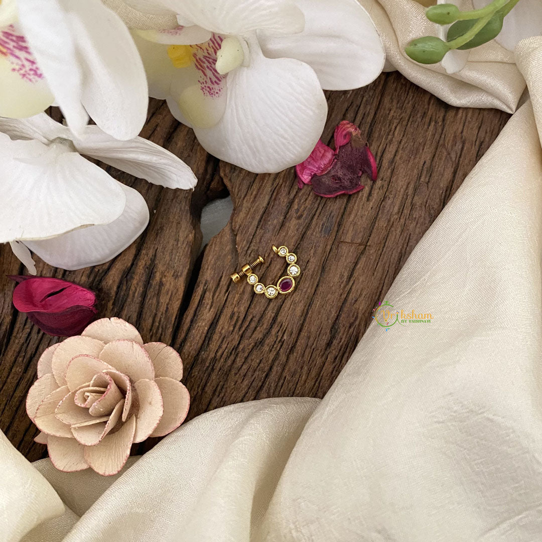 Vriksham Unique Golden Naths/Nose pin-Bird-Red White-G17481