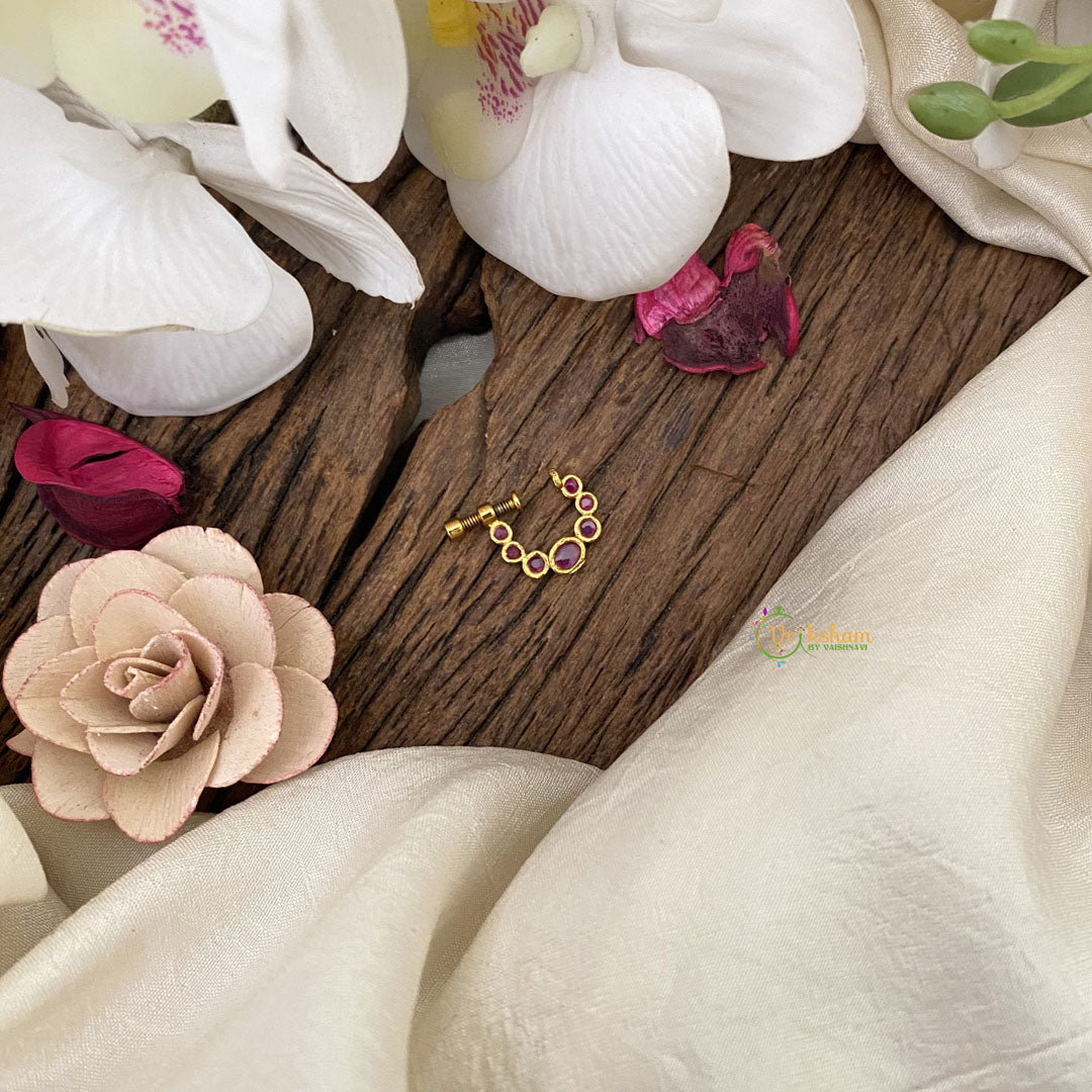 Vriksham Unique Golden Naths/Nose pin-Bird-Red-G17482