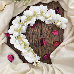 Vriksham White Blossom Sunset & Mini White Flower Gajra With Pearl Buds Flower Accessories-H1158
