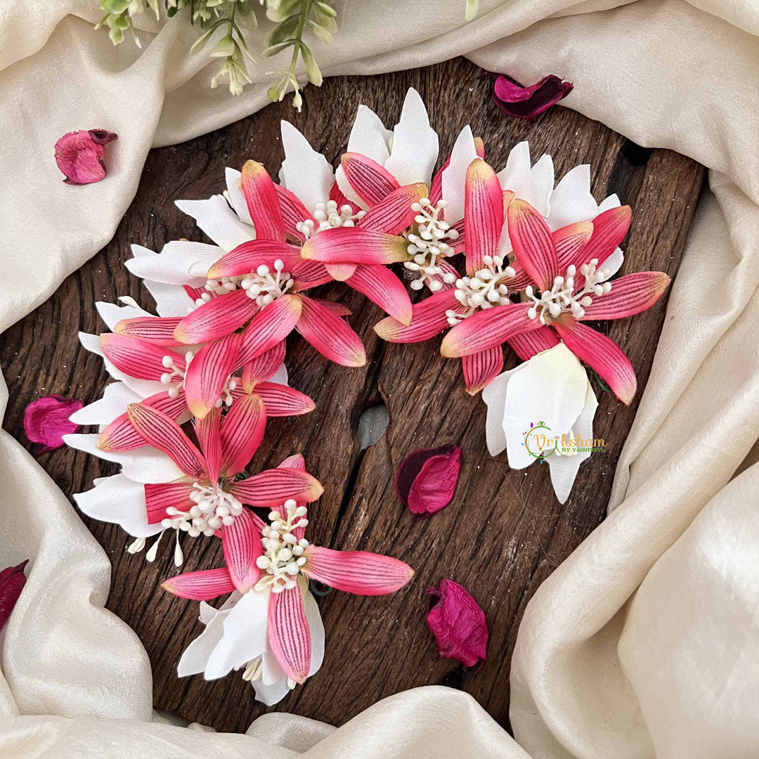Vriksham Crimson Charm Pink & White Flower Gajra With Buds Flower Accessories-H1171