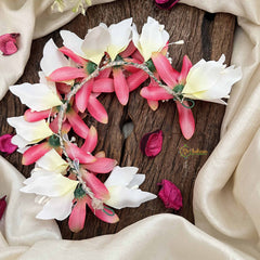 Vriksham Crimson Charm Pink & White Flower Gajra With Buds Flower Accessories-H1171
