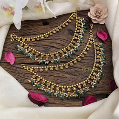 Vriksham Gold Look Alike Floral Maatil/Ear Chain-Green Bead-G16484