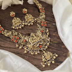 Premium AD Stone Lakshmi Hasli-Coral-Gold Bead-G14749