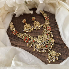 Premium AD Stone Lakshmi Hasli-Coral-Gold Bead-G14749