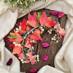 Vriksham Orange  Blossom Floral With  Beads & Pearls Veni Gajra Flower Accessories-H1181