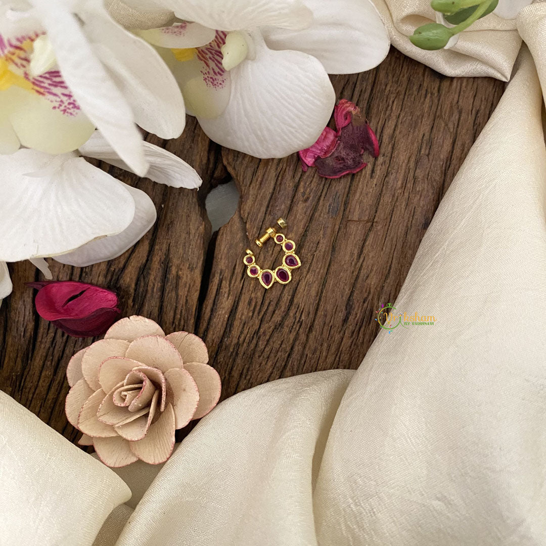 Vriksham Exquisite Golden Naths/Nose pin-Red-G17484