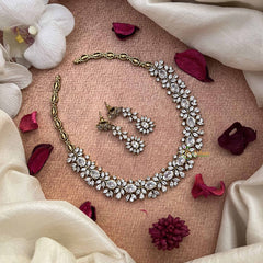 Vriksham Classic Floral Style AD Stone Short Neckpiece-White-G21068