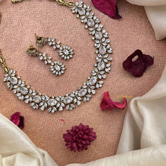 Vriksham Classic Floral Style AD Stone Short Neckpiece-White-G21068