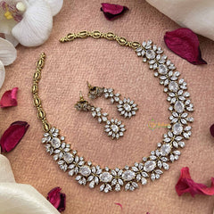 Vriksham Classic Floral Style AD Stone Short Neckpiece-White-G21068