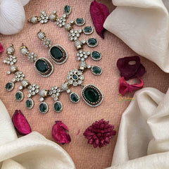 Vriksham Victorian Oval Emerald Look Style Short Neckpiece-White Green-VV2004