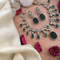 Vriksham Victorian Oval Emerald Look Style Short Neckpiece-White Green-VV2004