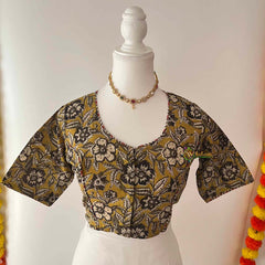 Vriksham Premium Floral Print Readymade Blouse -Kalamkari Print -Mehandi Green-VS4512